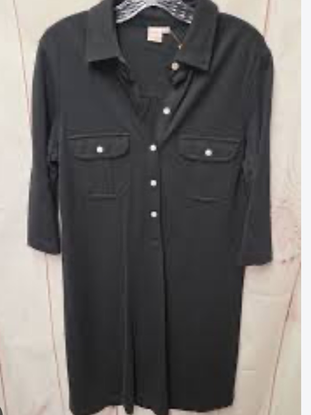 Women's Black Midi Shirt Dress with Button Front